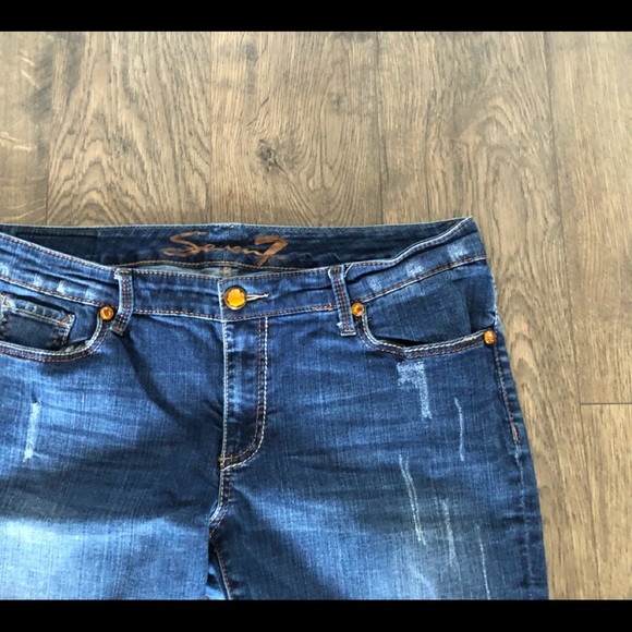 SEVEN7 distressed darker jeans with topaz detail - Picture 5 of 12